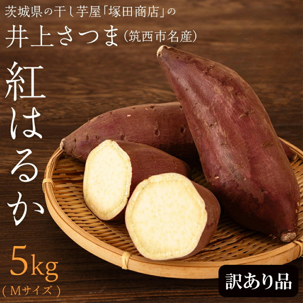 筑西市名産の井上さつま、紅はるか5kgの訳あり品のMサイズで1個280g前後のさつまいもです